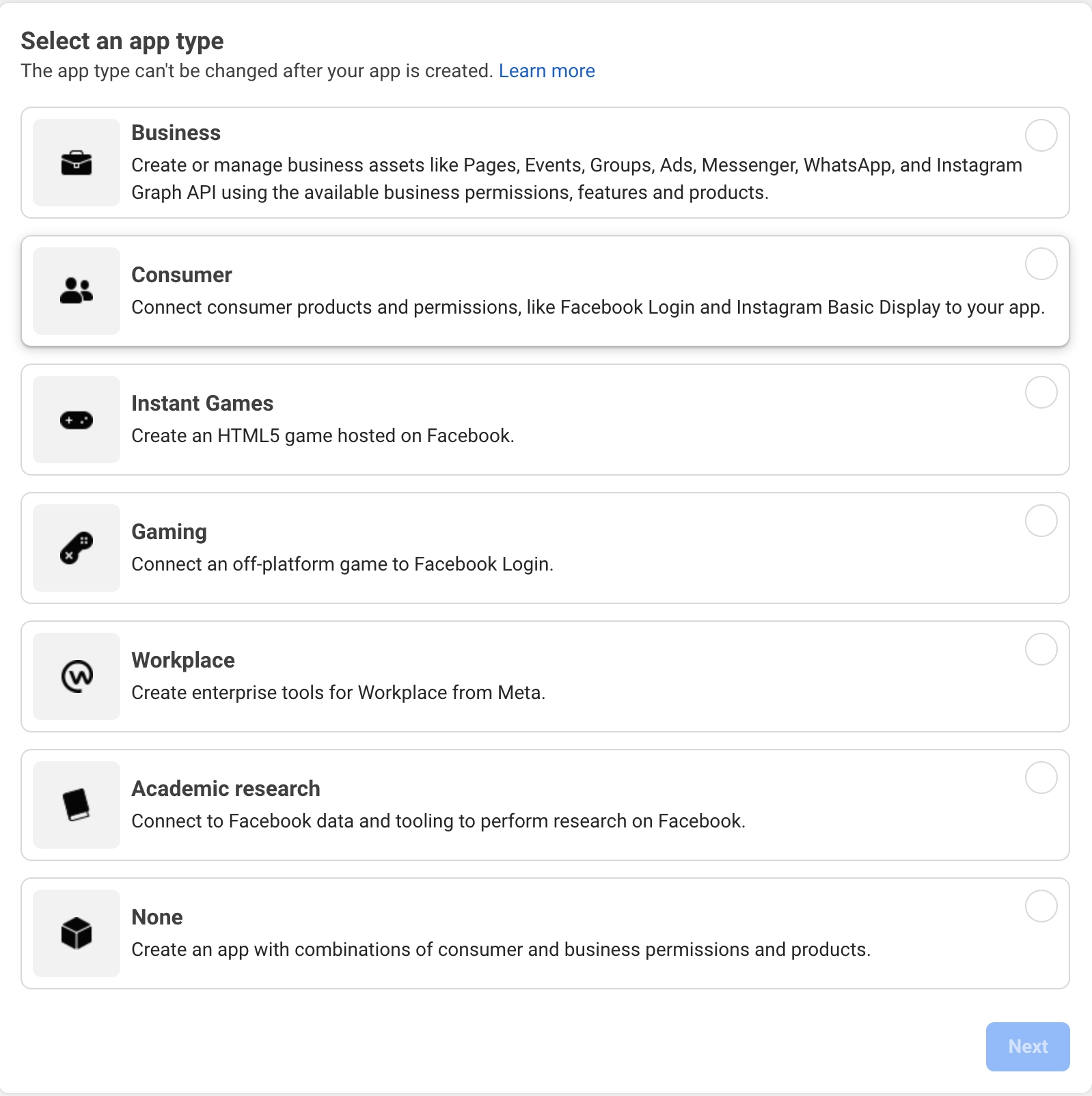 Type of Facebook app